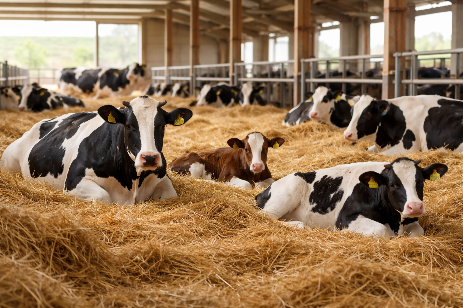 AQUiP Agro - Svenskt Biokol för naturligt torra djupströbäddar i Svenskt Lantbruk (bilden är Ai genererad)